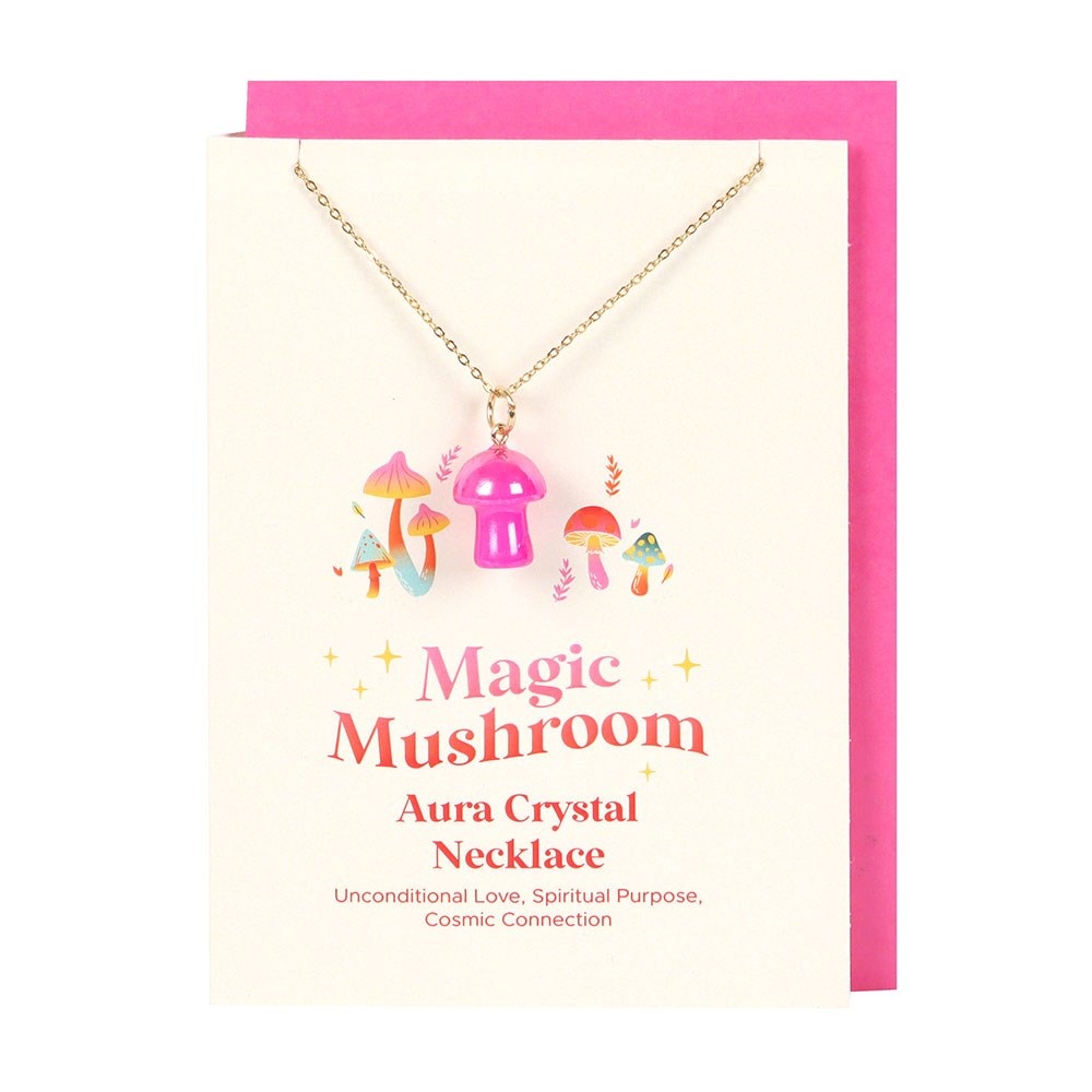 Something Different - Pink Aura Crystal Mushroom Karte mit Halskette - Mehrfarben